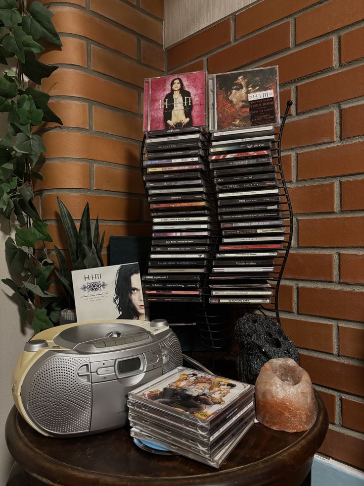Compact discs arranged together as part of a music collection